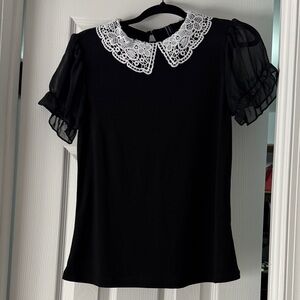 Elegant Black Top with Lace Collar